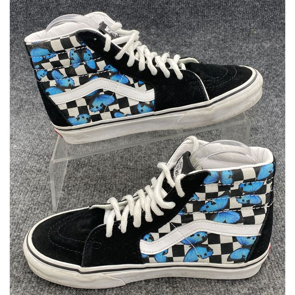 Vans Sk8-Hi Checkerboard Butterfly Blue Black White Shoes Women 6.5 Men 5 721356